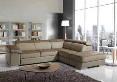 DIVANO AD ANGOLO IMBOTTITO ECOPELLE PELLE LETTO CON LETTO E CONTENITORE DIVANI - Immagine 1 di 4