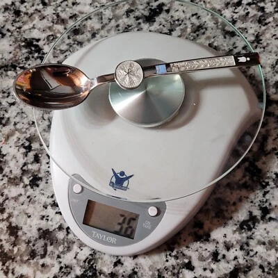 Vintage MCM White Blue Enamel A. Michelsen 6" Denmark Sterling Silver Spoon 36g - Image 1 of 4