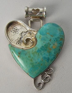 Stunning Modernist Jay King DRT Sterling & Turquoise Kingman Heart Pendant NIB - Picture 1 of 8
