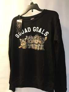 Black Pullover Squad Goals. Sz Xl. Yorkie Themed Flowers By Zoe Girls Youth A17 - Picture 1 of 4