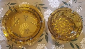 Lot Of 2 Vintage MCM Ashtrays Heavy Amber Glass Orange Rootbeer 60's! - Picture 1 of 2