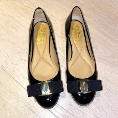 Salvatore Ferragamo Varina Negro Charol Ballet Pisos 6B Foto 1 de 4