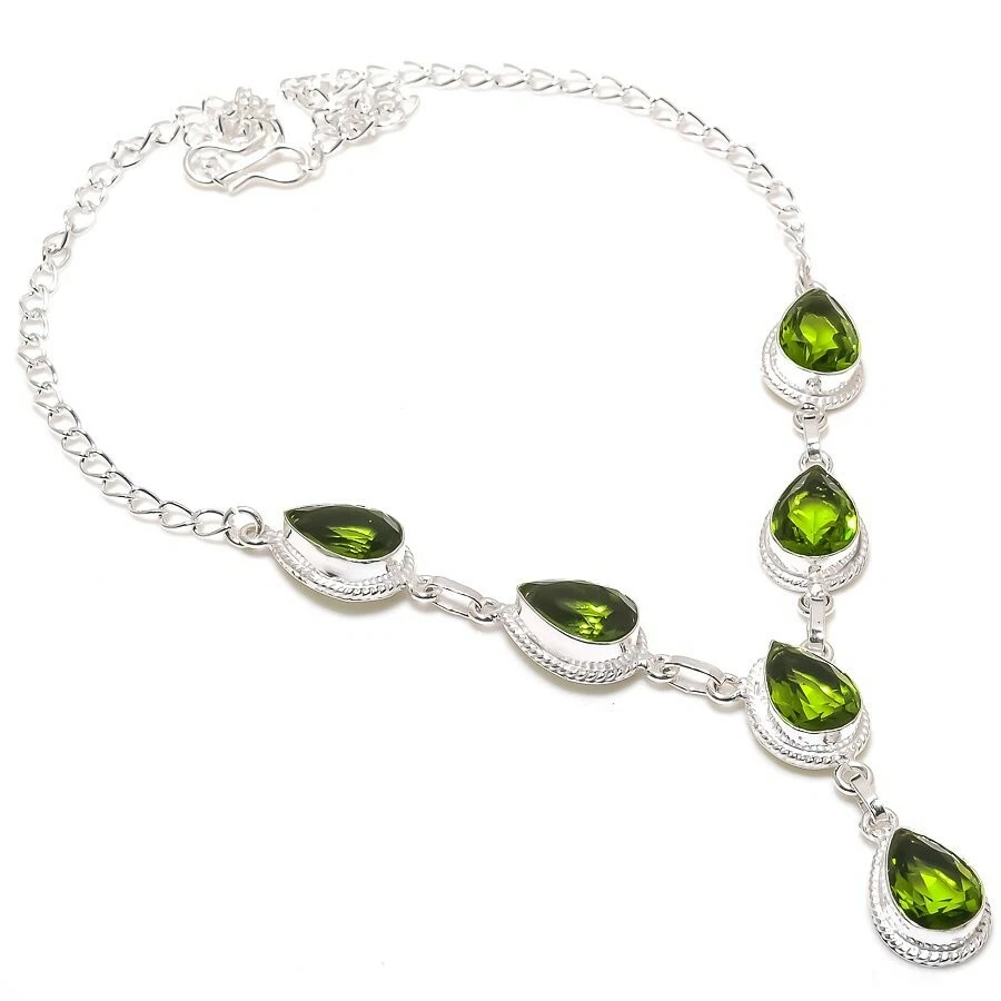 Green Peridot Gemstone Handmade 925 Sterling Silver Jewelry Necklaces Sz 18" - Image 1 of 1