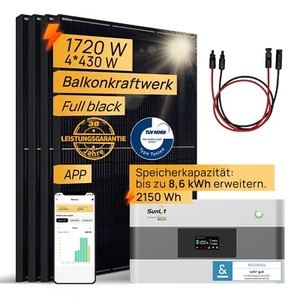 SunLit Balkonkraftwerkspeicher-Paket 2 BK215 2150Wh  + 4x 430 Wp Solarmodule - Bild 1 von 15