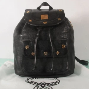 MCM Black Leather Backpack Authenticity + Dust Bag - Picture 1 of 11