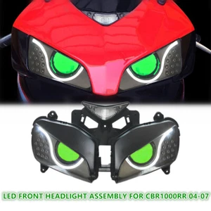KT LED Angel Eyes HID Headlight Assembly for Honda CBR1000RR 2004-2007 V2 Green - Picture 1 of 12