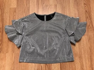 Top da donna argento Forever 21 M manica arricciata tagliata manica corta - Foto 1 di 8