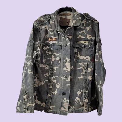 Chaqueta Denim Star Indigo Patrones de Calavera Militar Estilo Byckers Parche Embalish Foto 1 de 4