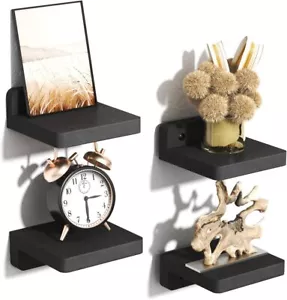 Set of 4 Weathered Black Small Wood Wall Mounted Decor Storage Floating Shelves - Picture 1 of 6