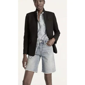 J.CREW Classic Black Stand Collar Wool Blend Single Button Regent Blazer Size 0 - Picture 1 of 10