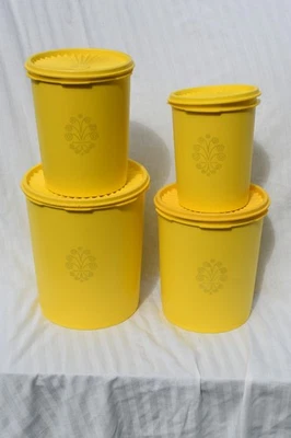 Tupperware 4-Piece Round Nesting Yellow Servalier Canister Set with 4 Lids - Image 1 of 2