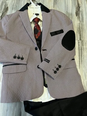 Talla 8 5 piezas. Blazer Akademiks Corbatas Niño Traje Rojo Negro A Cuadros Foto 1 de 4