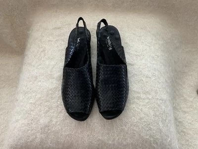 CUNAS PARA CAMINAR CLÁSICAS EX MUJER’S CABESTRILLO CUERO NEGRO PUNTERA ABIERTA COMODIDAD 8.5  Foto 1 de 4