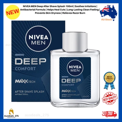 NIVEA MEN Deep After Shave Splash 100ml | Soothes Irritations | Antibacterial Fo - image 1 of 4