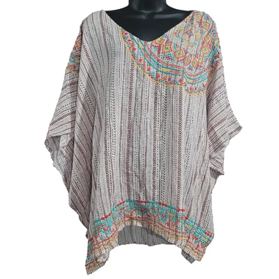 Savanna Jane Embroidered Kimono Sleeve Top Size S/M Multicolor Aztec Tribal - Image 1 of 4