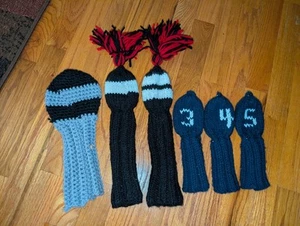 Hand Knit Crochet Pom Pom Golf Club Wood Hybrid Head Covers Set of 6 - Picture 1 of 1