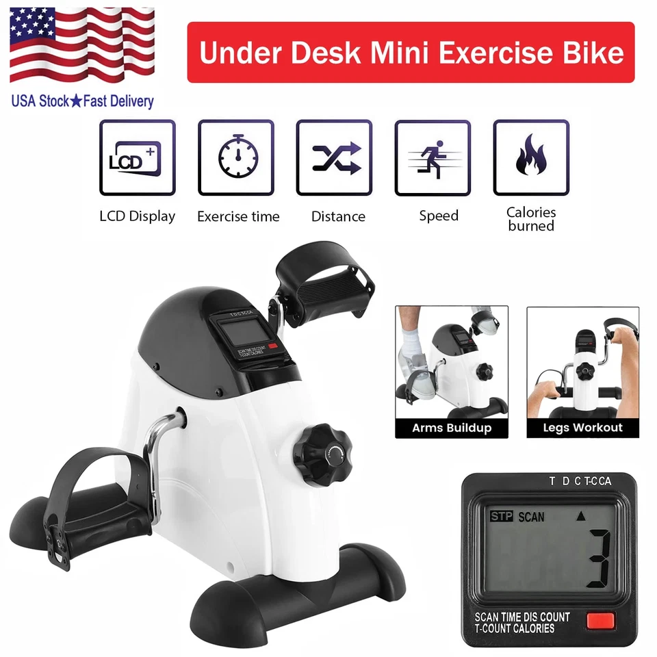 Mini Bicicleta de Ejercicio Debajo del Escritorio Pedal Ejercitador Ciclo Brazo Pierna Pedler Pantalla LCD Foto 1 de 1