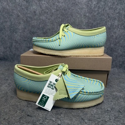 Clarks Originals Wallabee Shoes Womens UK 4 D Blue Lime Zebra Print Leather BNWB - Image 1 of 4