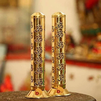 Handmade Brass Agarbatti Stand OM Design Ash Catcher Safety Incense Holder 2 Pcs - Image 1 of 4