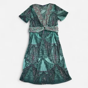 Vintage Y2K Mesh Sheer Midi Dress Small Green A-Line V-Neck Cap Sleeve Boho Mexx - Bild 1 von 8