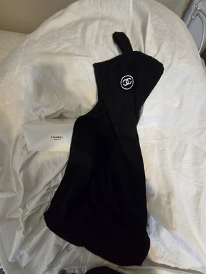Chanel Hair Towel Cap – Black Terrycloth – Embroidered CC Logo – GWP  - Image 1 of 3