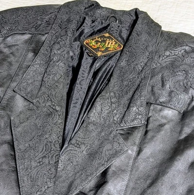 De Colección G-iii Años 80 Negro Cuero Genuino Largo Plumero Chaqueta Gabardina Mujer Mediana Foto 1 de 4