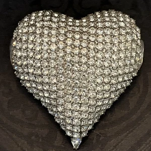 "Broche Dorothy Bauer corazón hinchado tono oro blanco firmado 2"" prendedor" - Imagen 1 de 10