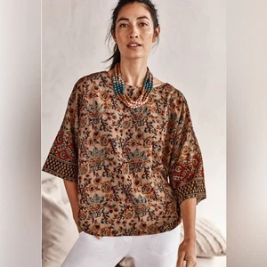 J.Jill Pure Jill Kalamkari Floral Kimono Manga Boxy Top Boho Talla Mujer L - Imagen 1 de 14