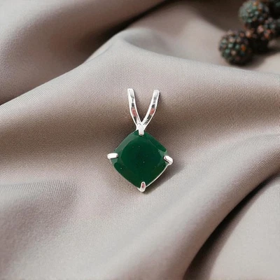 Colgante cojín hecho a mano de plata esterlina 925 con piedras preciosas de ónix verde regalo para mujer Foto 1 de 4