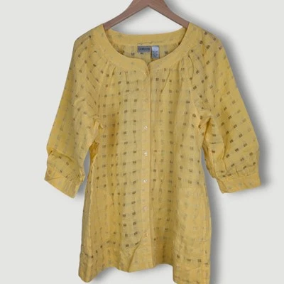 Top Chico's Mujer Amarillo Lino Botón Talla 1 EE. UU. Mediano Foto 1 de 4