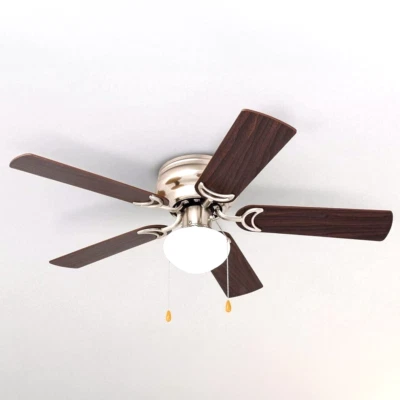 Alvina 42" Hugger Ceiling Fan with Light, Satin Nickel & Dark Wood, Flush Mount - Image 1 of 4
