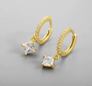 Gold Plated Cubic Zirconia Drop Dangle Huggie Earrings Free Postage AU Stock - Picture 1 of 3