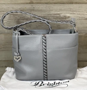 STUNNING! Brighton Beaumont Gray Pebble Leather Purse Shoulder Square Bucket Bag - Picture 1 of 12