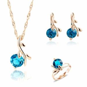 Emerald Drop Earrings Necklace Set Bridal Fashion Women Jewelry Cute Earstud 3pc