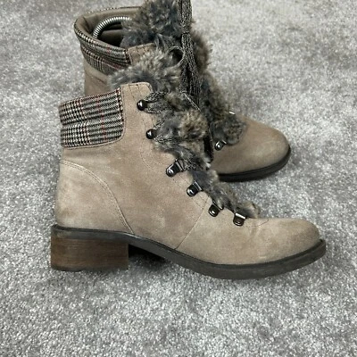Sam Edelman Faux Fur Suede Leather Ankle Booties Women's 7.5 Lace Up - Image 1 of 4