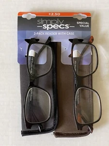 Simply Specs Reading Glasses With Cases Spec. Value 2 Pack +2.50 Black and Brown - Picture 1 of 4
