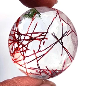92.5 Ct Red Rutilated Quartz Round Cut Brazil IGL Certified Loose Gemstone 5JST - Picture 1 of 6