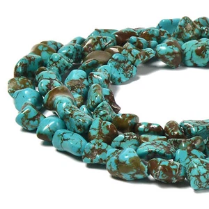 Blue Turquoise Side Drill Nugget Beads Size 8-10mm x 10-15mm 15.5'' Strand - Picture 1 of 2