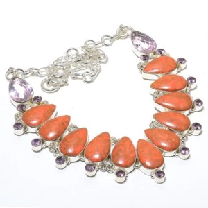 Collana in argento sterling 925 turchese rosso rame 17,99" T6 - Foto 1 di 1