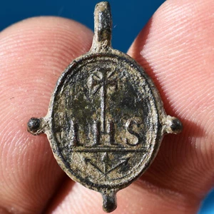 AWESOME 1600s IMMACULATE CONCEPTION MEDAL OLD 17th CENT IHS JESUIT MEDALLION - Picture 1 of 5