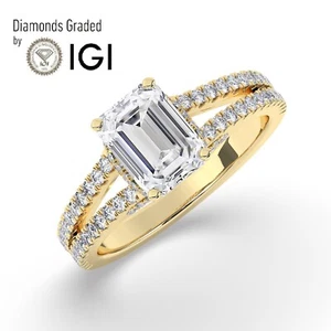 Emerald Solitaire Hidden Halo Yellow Gold Engagement Ring,2.50 ct,Lab-grown IGI - Picture 1 of 24