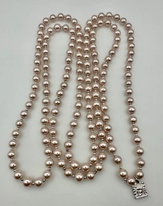 Vintage Anne Klein Pink Faux Pearl 60" Necklace Signed Tag - Picture 1 of 8