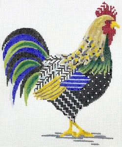 Needlepoint Handpainted Kelly Clark Speckled Rooster 5x6 - Picture 1 of 4