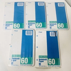 Vintage Mead College Ruled Notebook Paper 60 Sheets 8.5" x 5.5” pre-punched - Picture 1 of 2