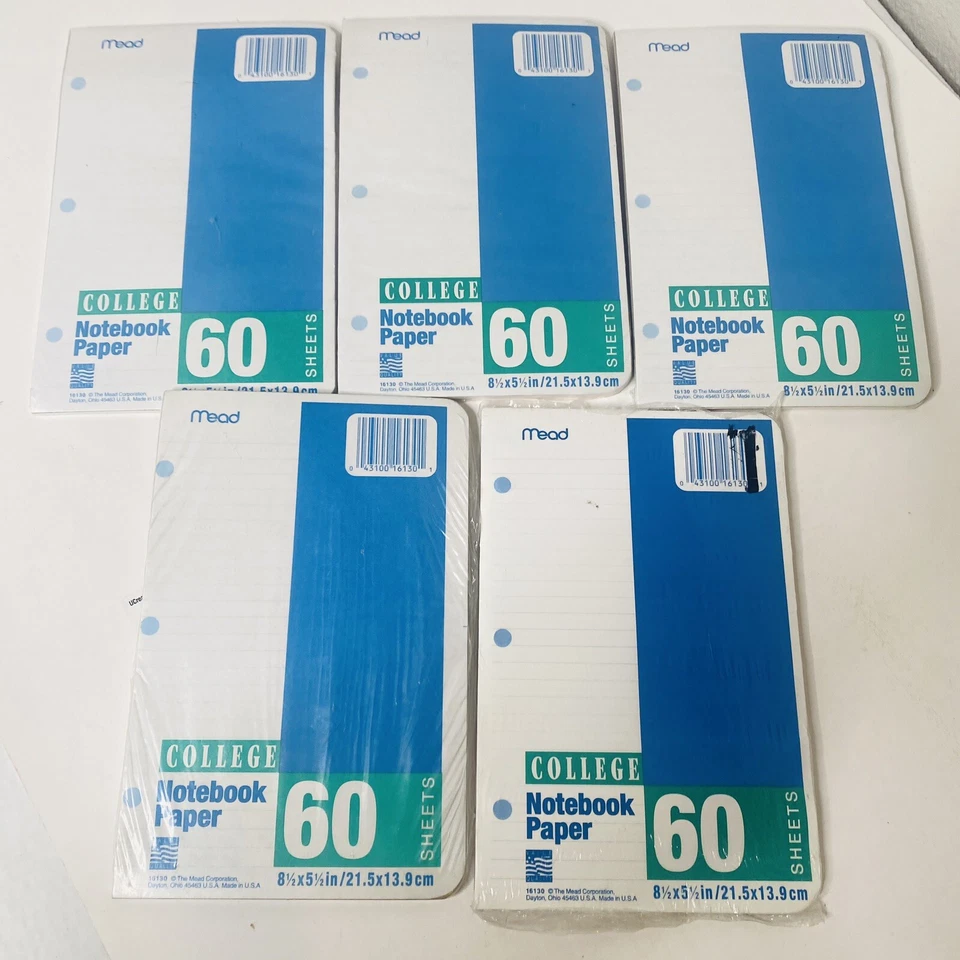 Papel cuaderno vintage Mead College con reglas 60 hojas 8,5" x 5,5” preperforado Foto 1 de 2