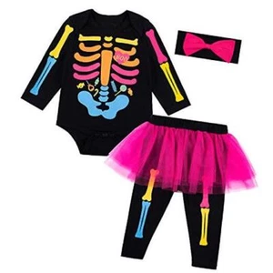 Baby Girls Newborn Skeleton Halloween Costume Outfit Funny 6-12 Months Black - Picture 1 of 7