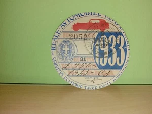 BOLLO DI CIRCOLAZIONE AUTO ANNO 1933 TARGA CS TASSA AUTOMOBILISTICA ORIGINALE - Picture 1 of 1