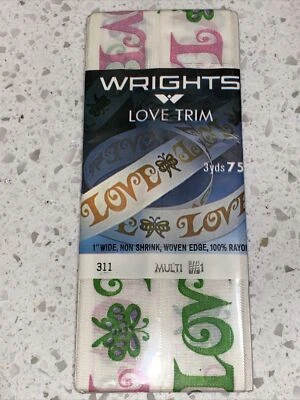 VINTAGE WRIGHTS LOVE TRIM 1969 Non-Shrink 1” Rayon 3 Yds Romantic Woven Edge - Image 1 of 4