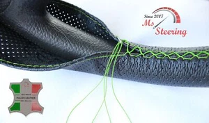 PASST ZU DAEWOO Lanos Sport 04- SCHWARZ PERF LEDERLENKRADBEZUG GRÜNER STITC - Bild 1 von 4
