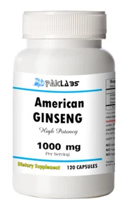 American Ginseng Capsules (Panax) 120 1000mg Boost Mental Performance Energy USA - Picture 1 of 3